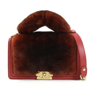 Chanel Boy Chanel Fur Shoulder Bag Brown